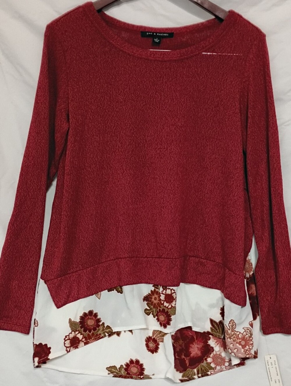 Zac & Rachel Deep Red Knit Crewneck Layered Sweater Size S